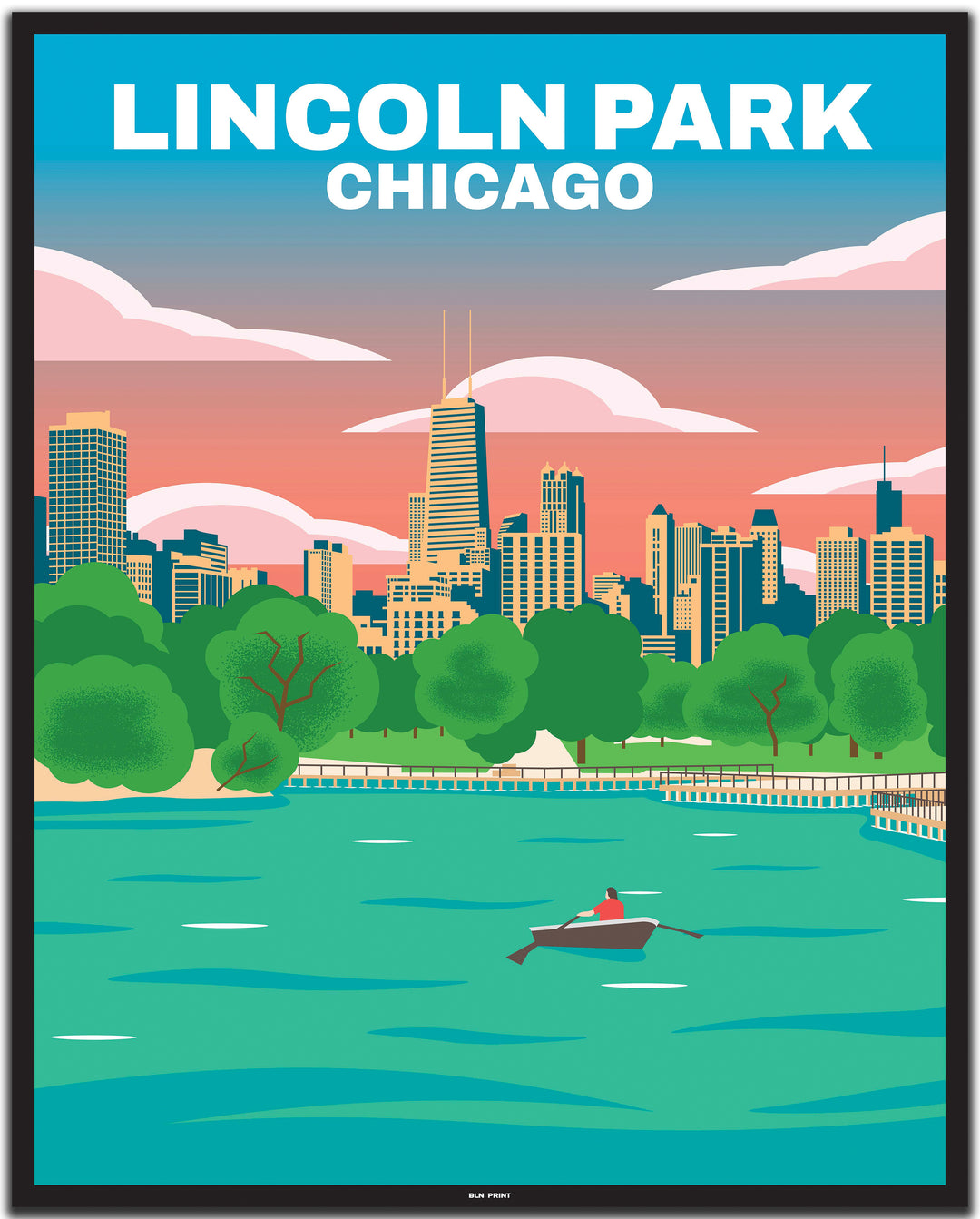 vintage travel poster chicago #40x50cm-black-color-border