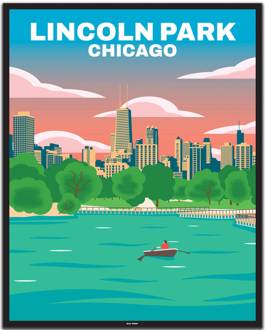 vintage travel poster chicago #40x50cm-black-color-border