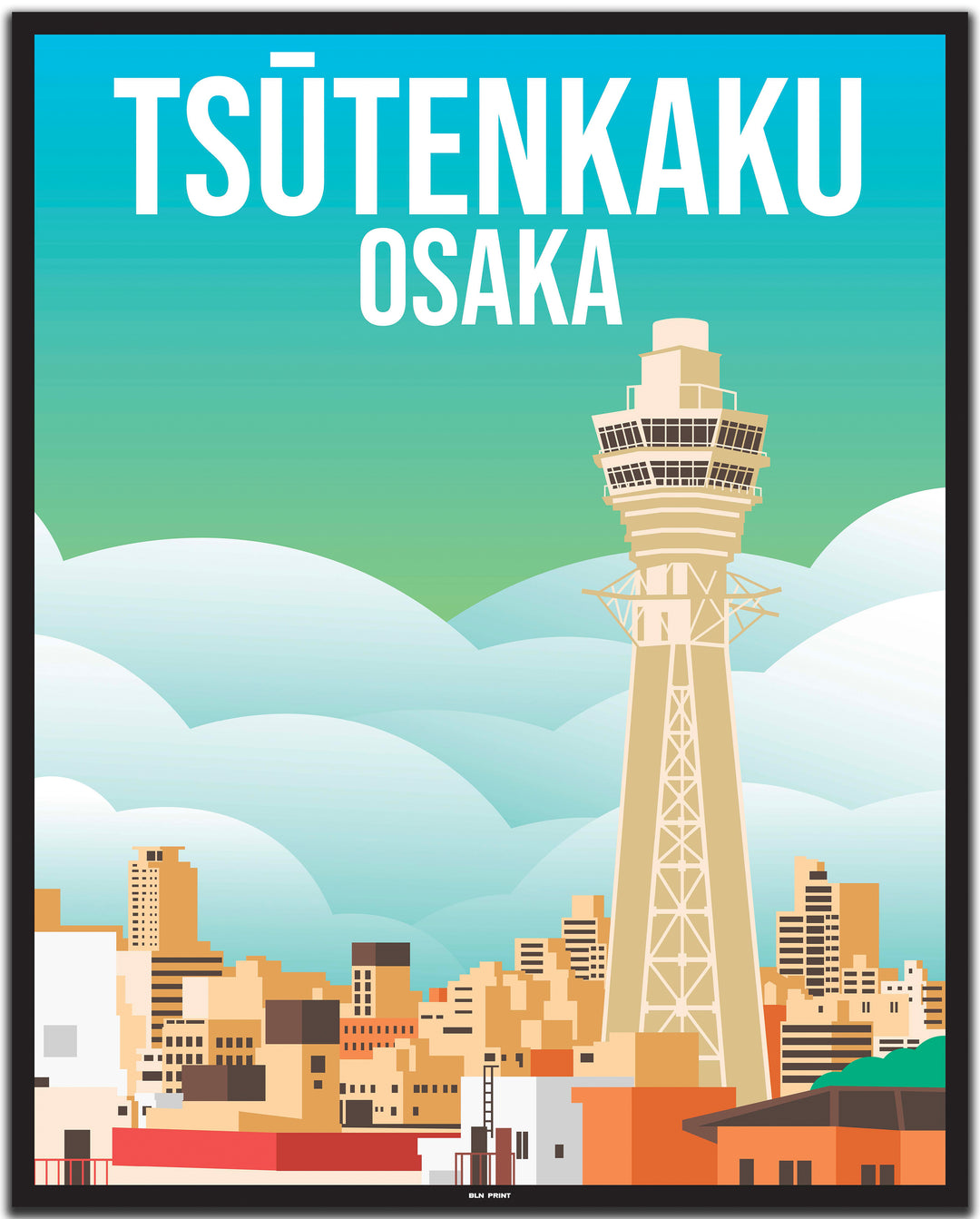 vintage travel poster osaka #40x50cm-black-color-border