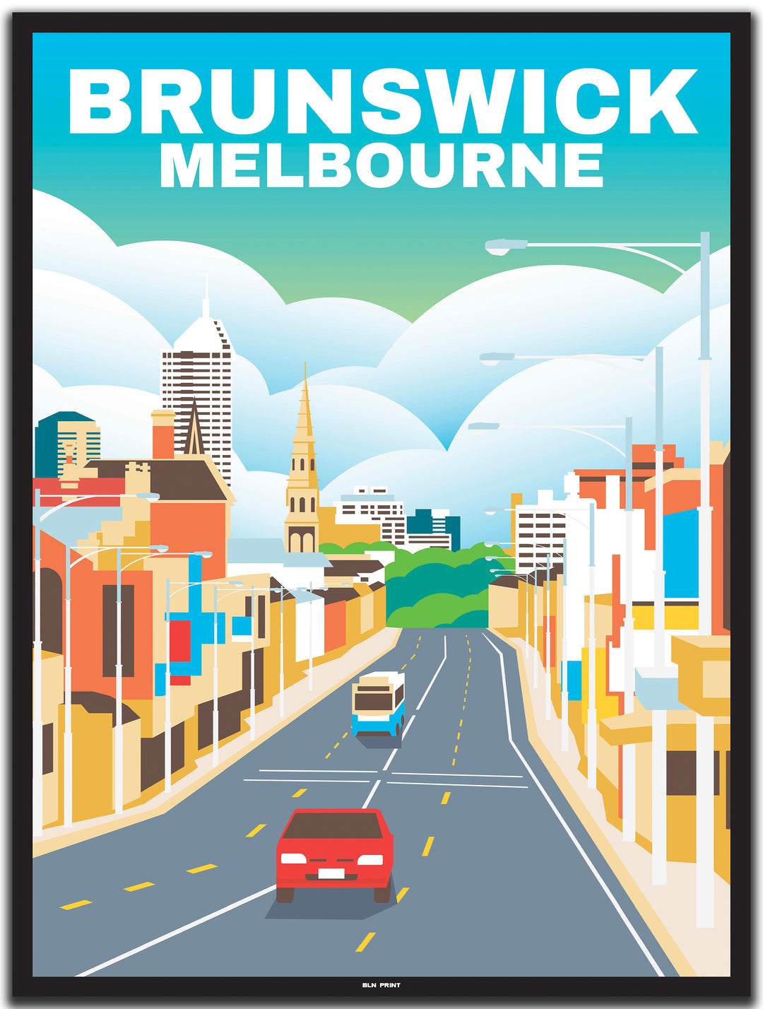 vintage travel poster melbourne #30x40cm-black-color-border