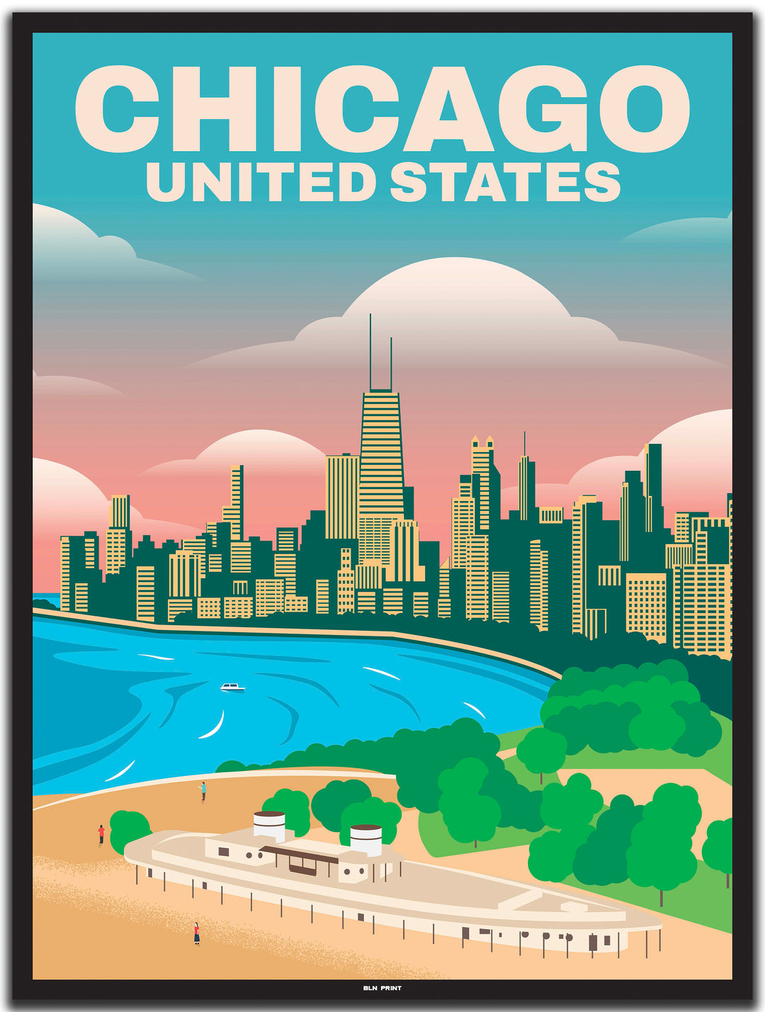 vintage chicago poster shop #30x40cm-schwarzer-farbrand