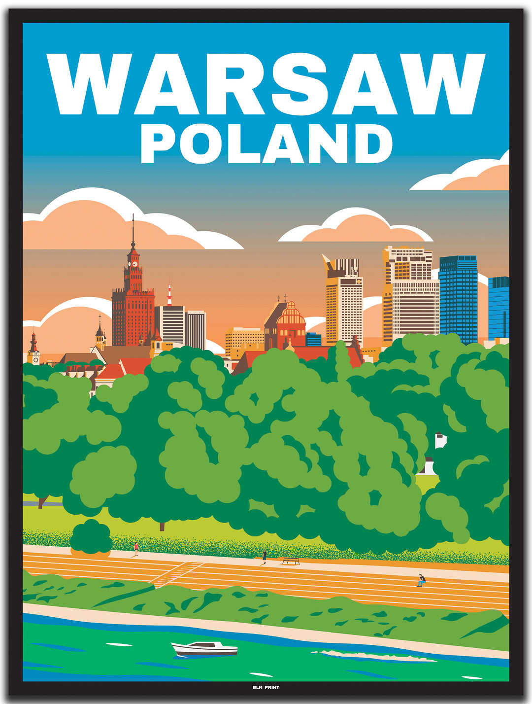 vintage travel poster warschau #30x40cm-black-color-border