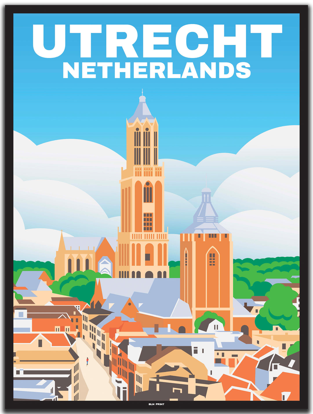 vintage travel poster utrecht #30x40cm-black-color-border