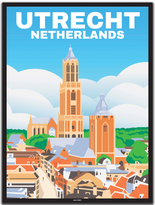 vintage travel poster utrecht #30x40cm-black-color-border