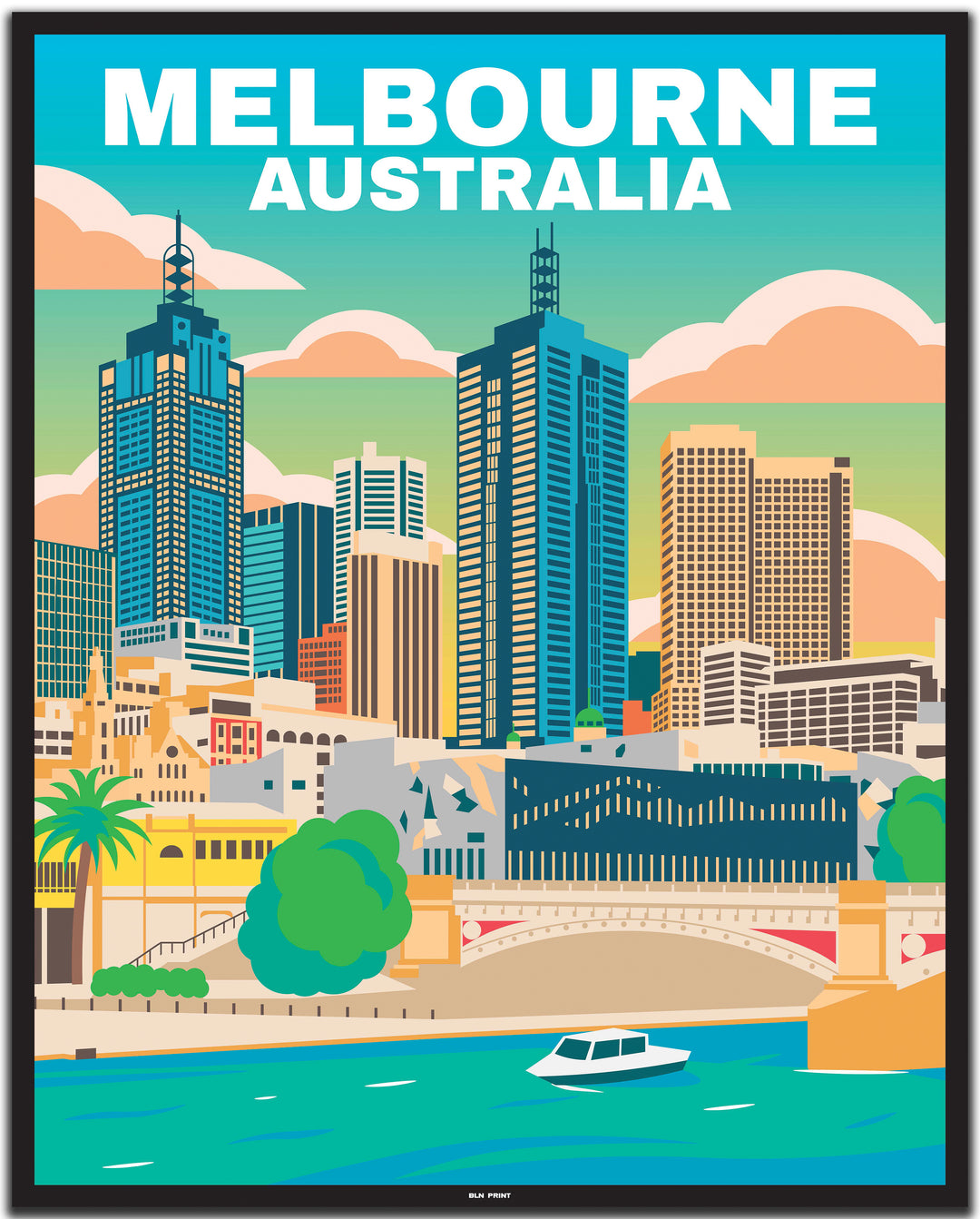 vintage travel poster melbourne #40x50cm-black-color-border