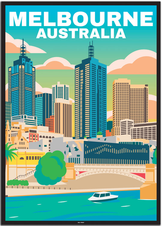 vintage travel poster melbourne #50x70cm-schwarzer-farbrand