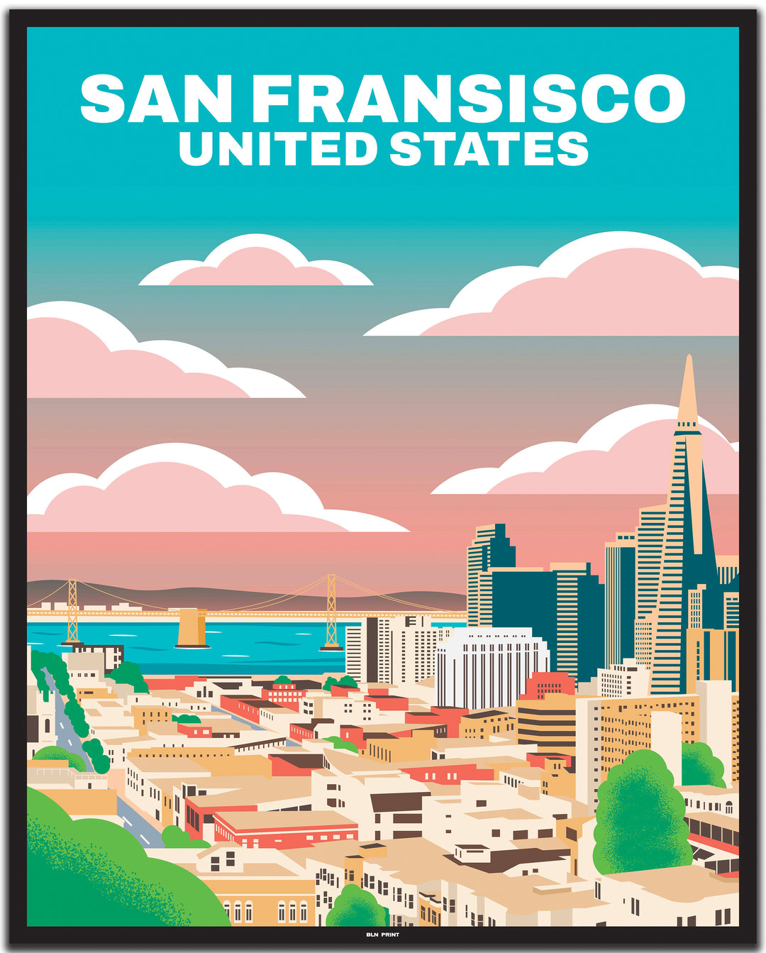 vintage travel poster San Fransisco #40x50cm-black-color-border