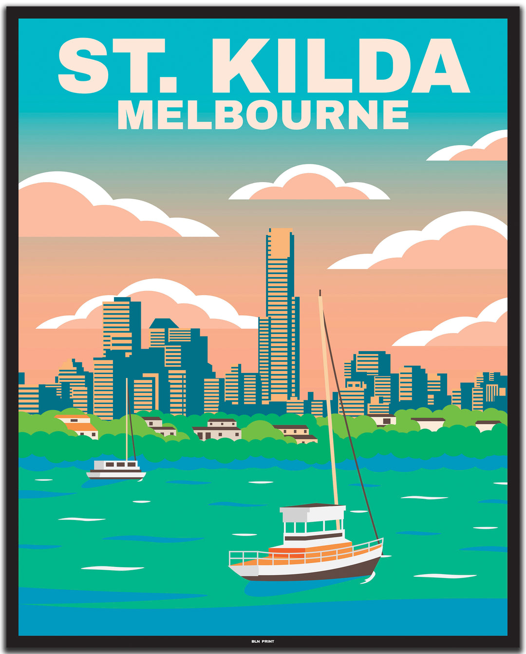 vintage travel poster melbourne #40x50cm-black-color-border