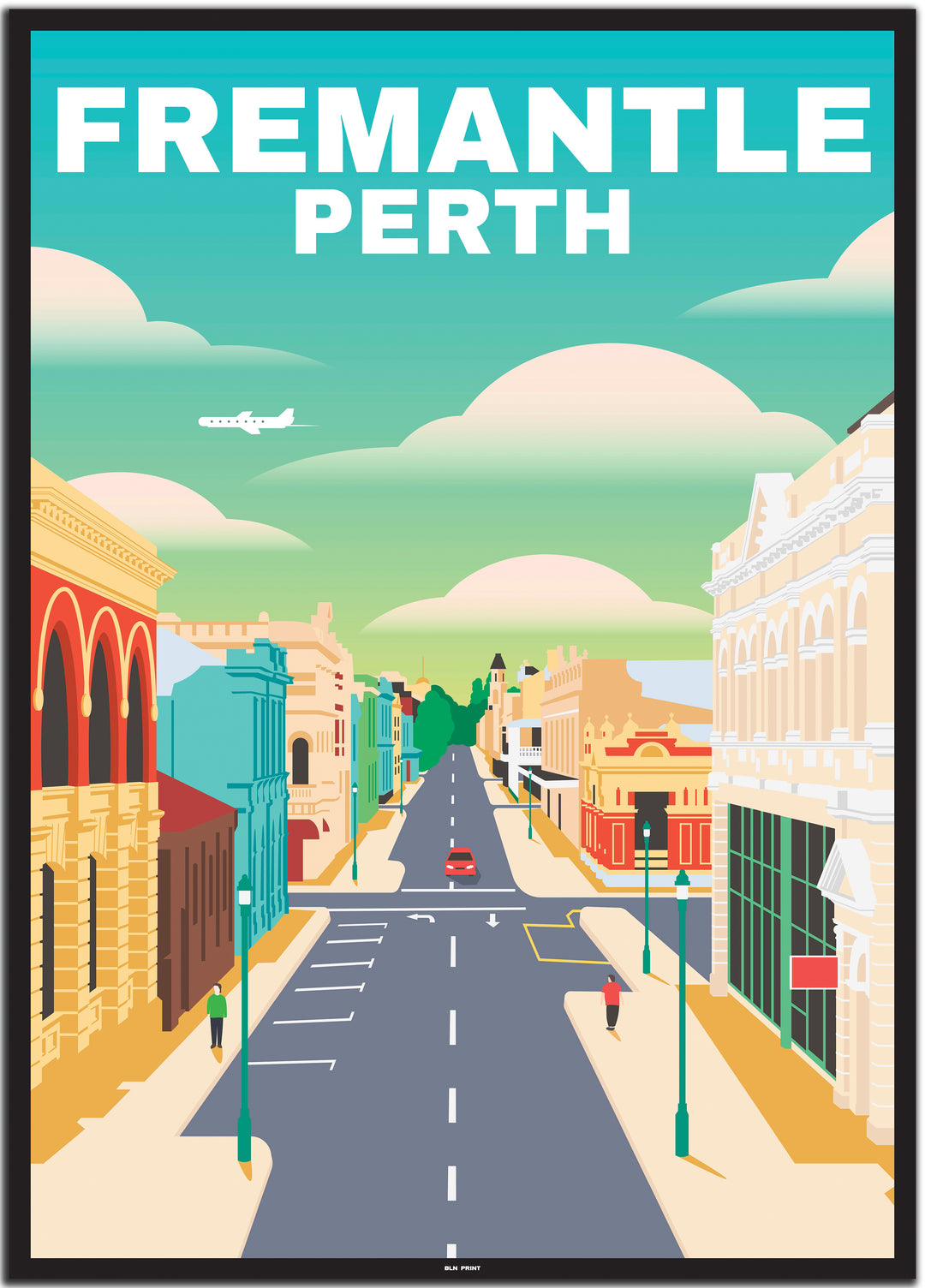 vintage travel poster perth #50x70cm-schwarzer-farbrand