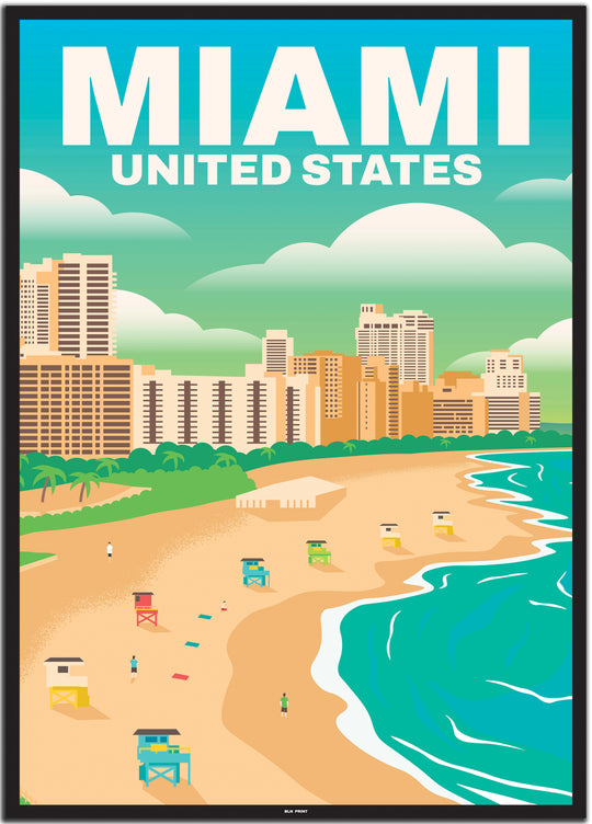 vintage travel poster miami #50x70cm-schwarzer-farbrand