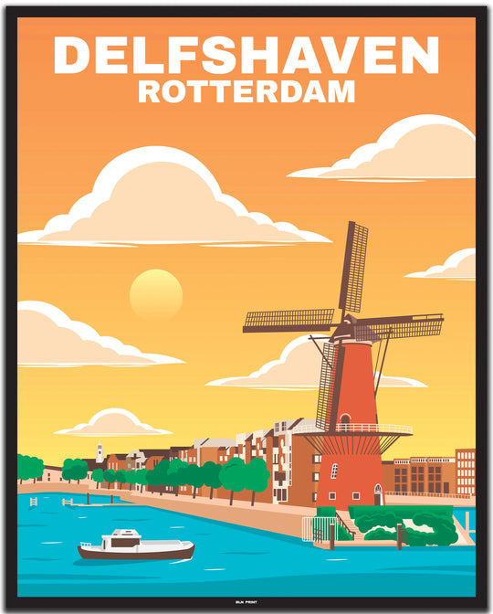 vintage travel poster rotterdam #40x50cm-black-color-border