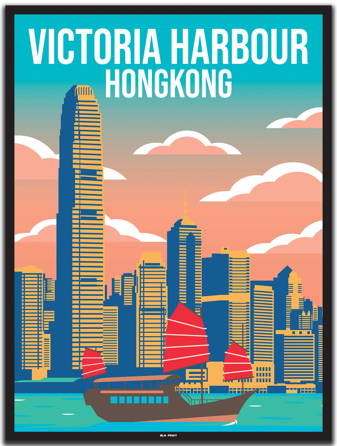 vintage travel poster hongkong #30x40cm-black-color-border