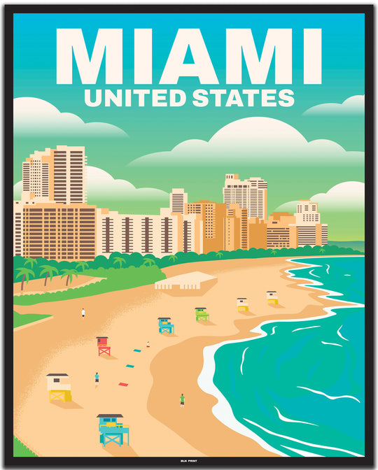 vintage travel poster miami #40x50cm-black-color-border