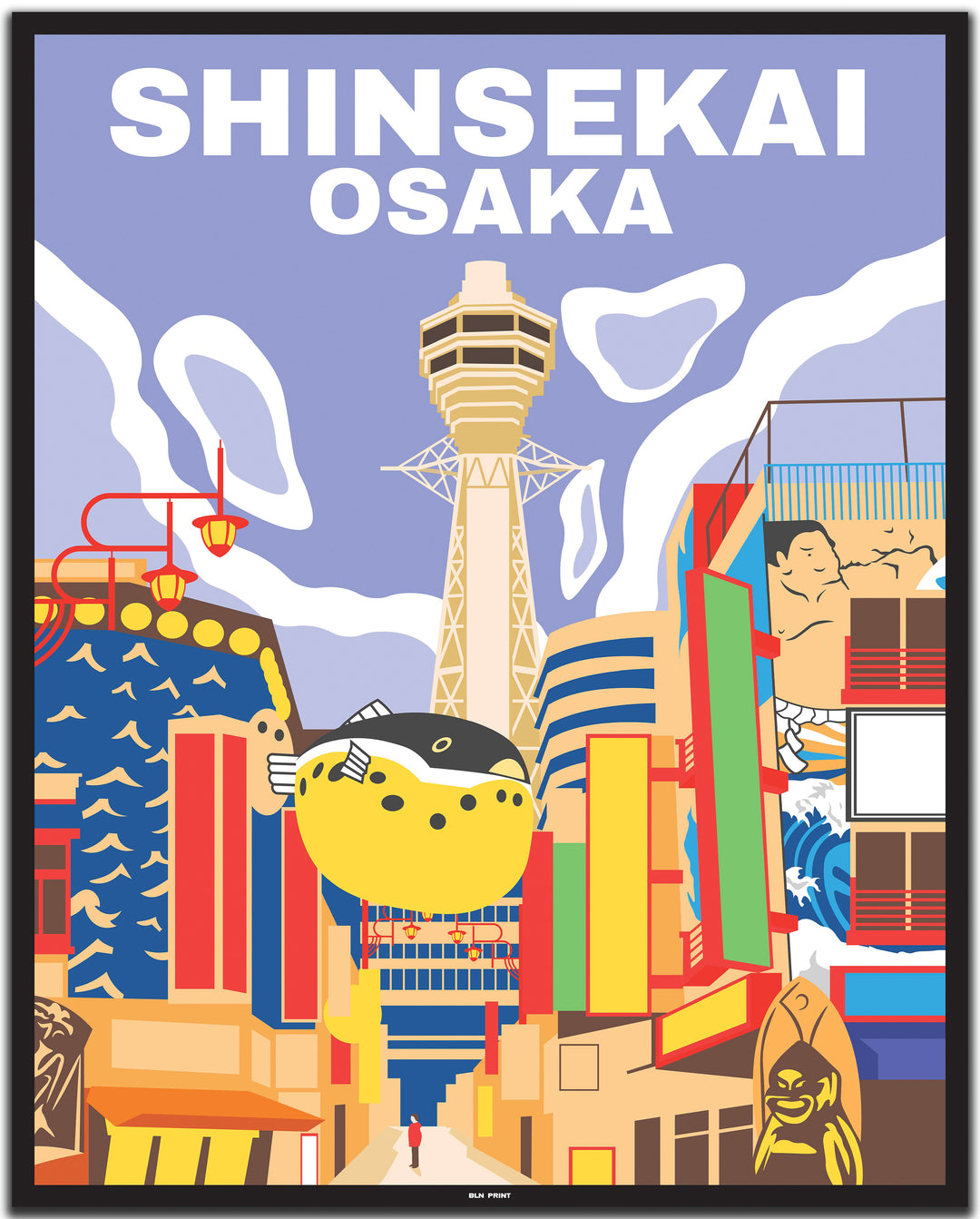 vintage travel poster osaka #40x50cm-schwarzer-farbrand