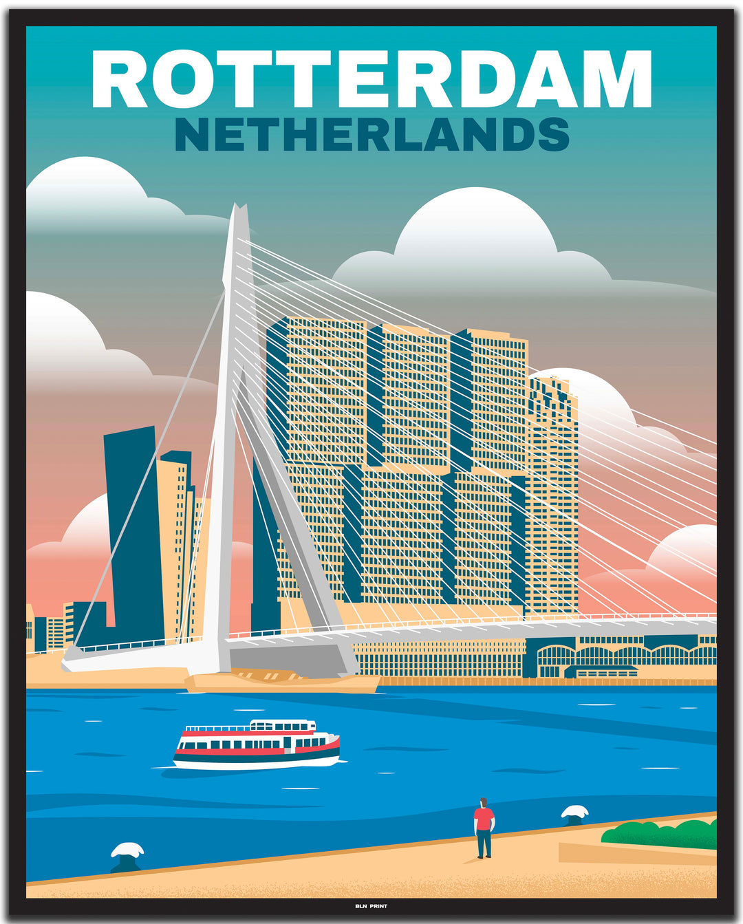 vintage travel poster rotterdam #40x50cm-black-color-border