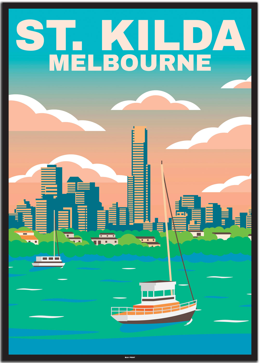 vintage travel poster melbourne #50x70cm-schwarzer-farbrand