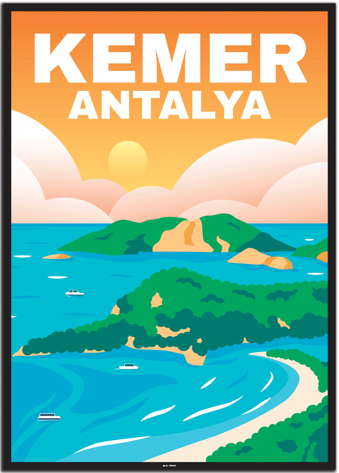 vintage travel poster antalya #50x70cm-schwarzer-farbrand