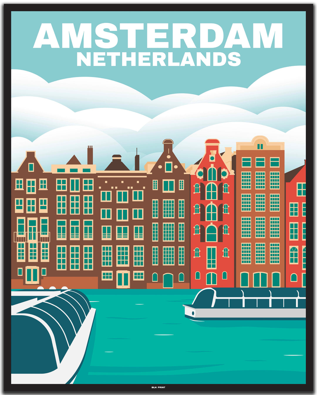 vintage travel poster amsterdam #40x50cm-black-color-border