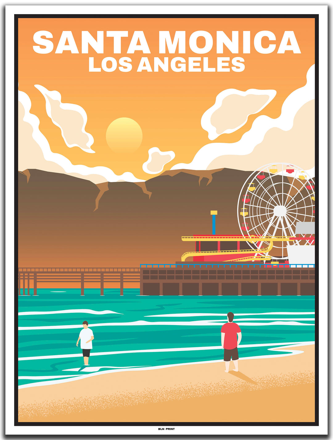 vintage travel poster Santa Monica #30x40cm-white-color-border