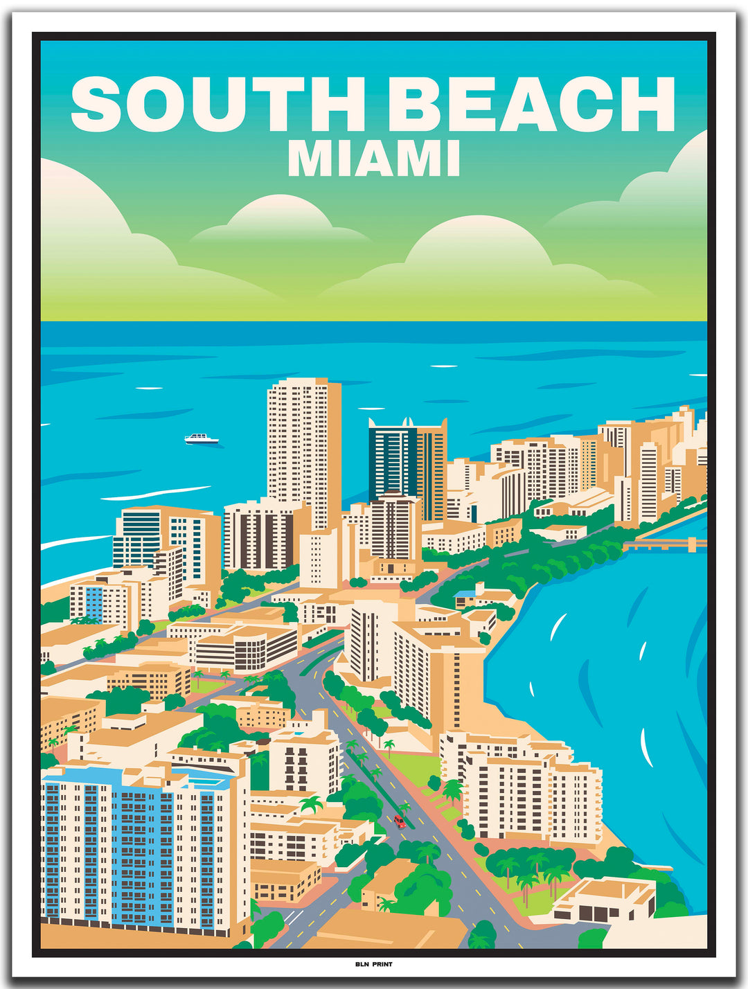 vintage travel poster miami #30x40cm-white-color-border