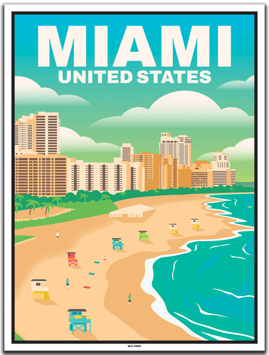 vintage kunstdruck travel poster miami #30x40cm-weier-farbrand