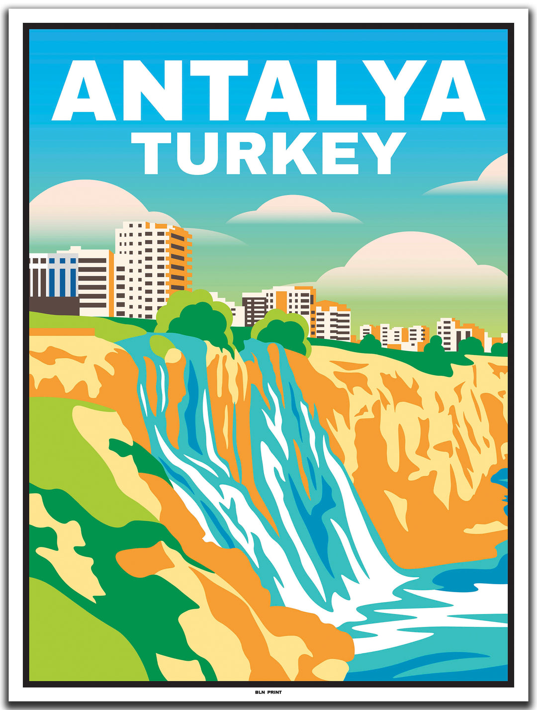 vintage travel poster antalya #30x40cm-white-color-border