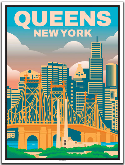 vintage kunstdruck travel poster Queens New York City #30x40cm-weier-farbrand