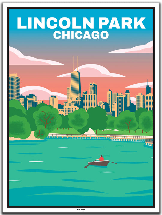 vintage travel poster chicago #30x40cm-white-color-border