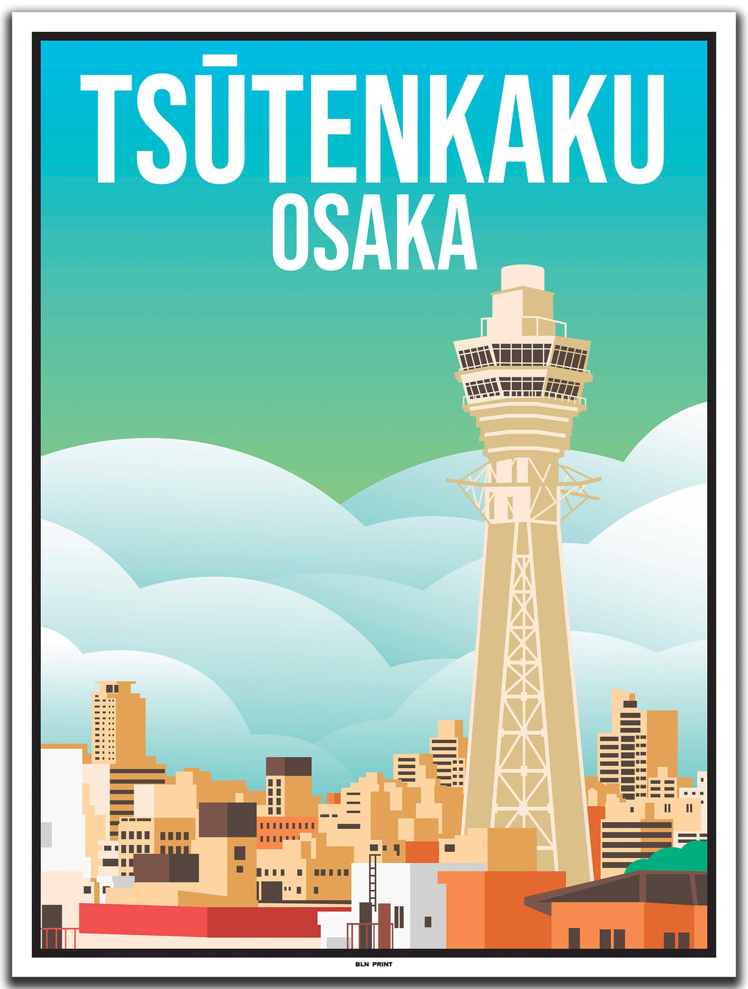 vintage travel poster osaka #30x40cm-white-color-border