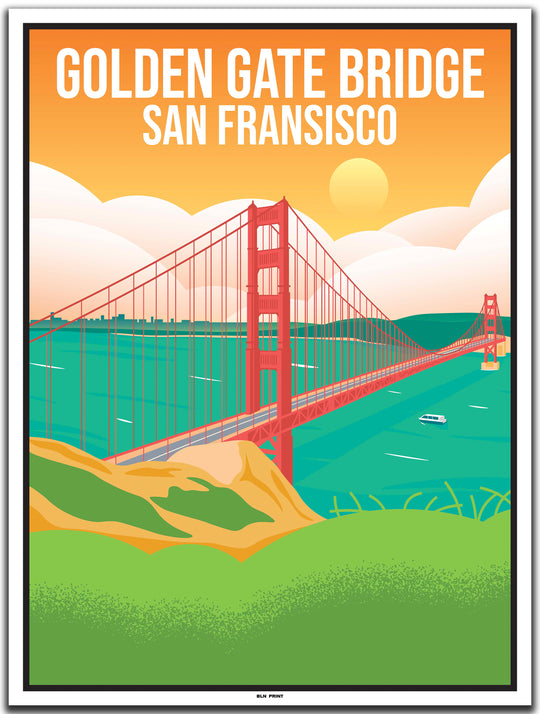 vintage travel poster san fransisco #30x40cm-white-color-border