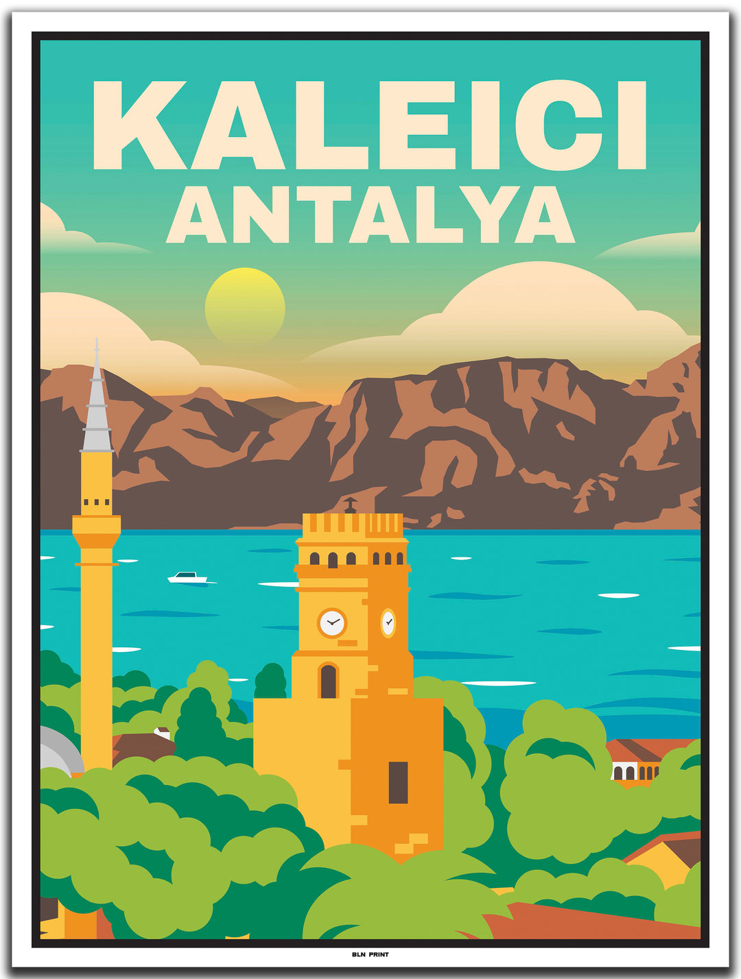 vintage travel poster antalya #30x40cm-white-color-border