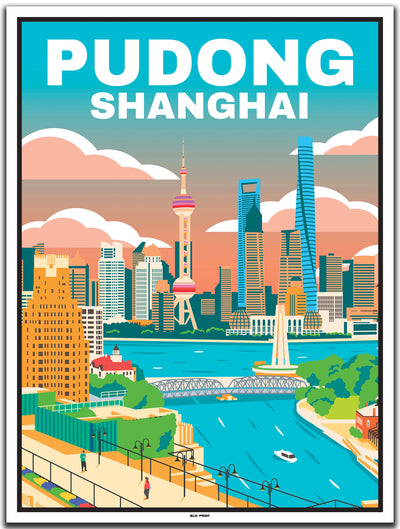vintage travel poster shanghai #30x40cm-white-color-border