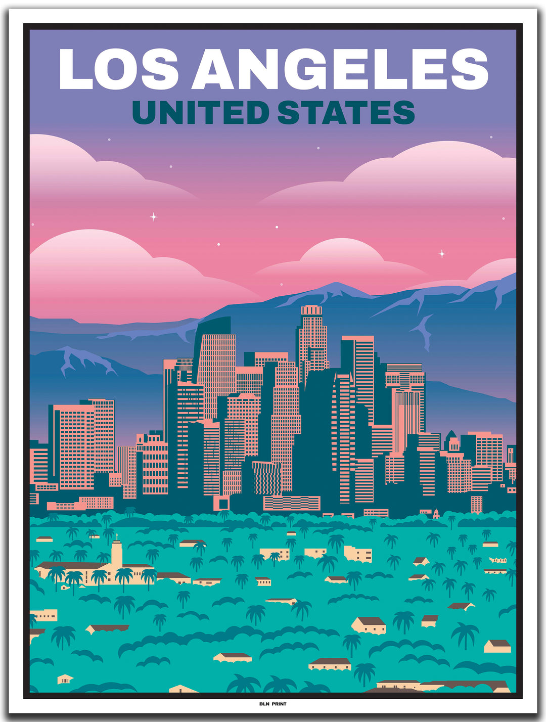 vintage kunstdruck travel poster downtown Los Angeles #30x40cm-weier-farbrand