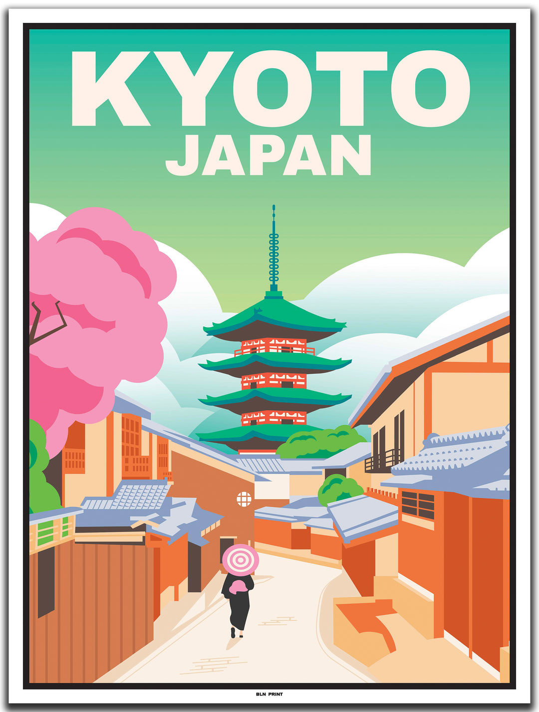 vintage travel poster kyoto #30x40cm-white-color-border