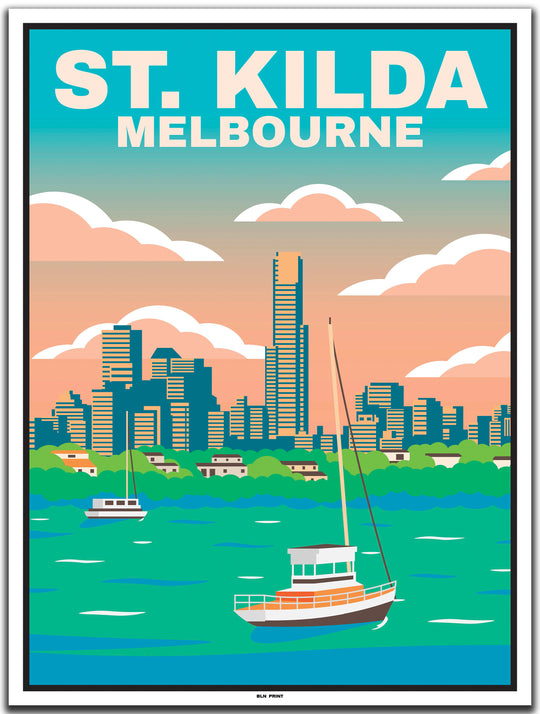 vintage travel poster Melbourne #30x40cm-white-color-border