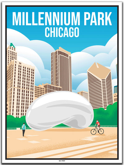 vintage kunstdruck travel poster Millennium Park Square Chicago #30x40cm-weier-farbrand
