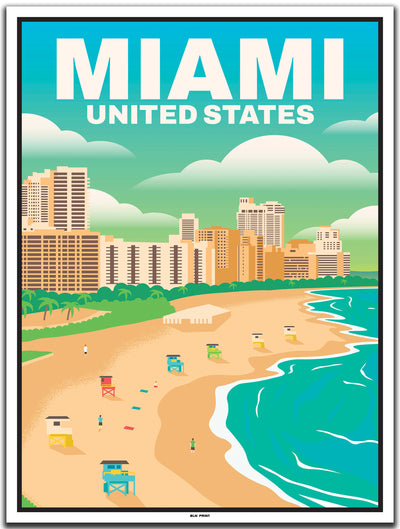 vintage travel poster miami #30x40cm-white-color-border
