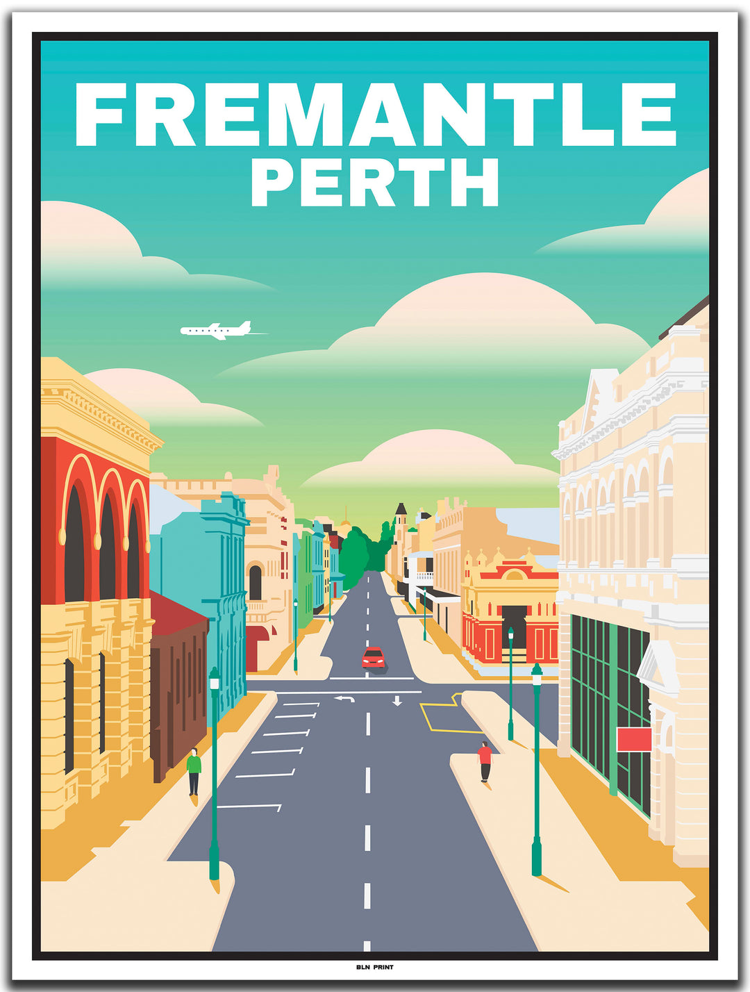 vintage travel poster perth #30x40cm-white-color-border