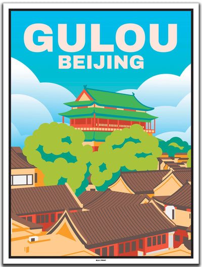 vintage kunstdruck travel poster Gulou Peking #30x40cm-weier-farbrand