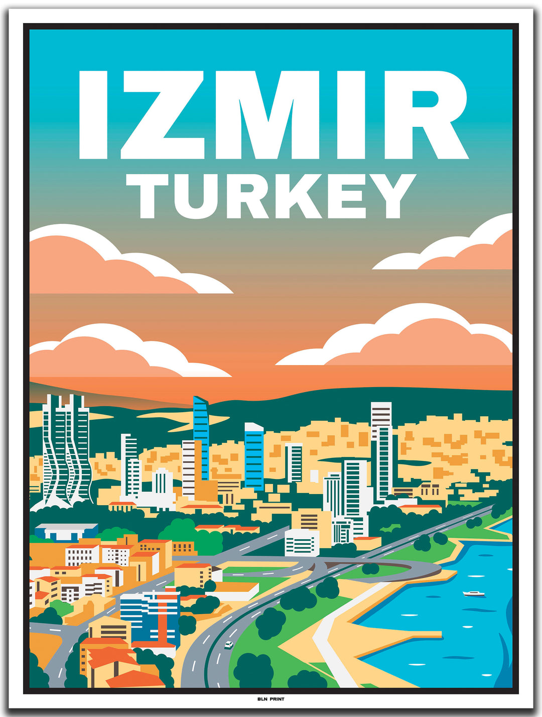 vintage travel poster izmir #30x40cm-white-color-border