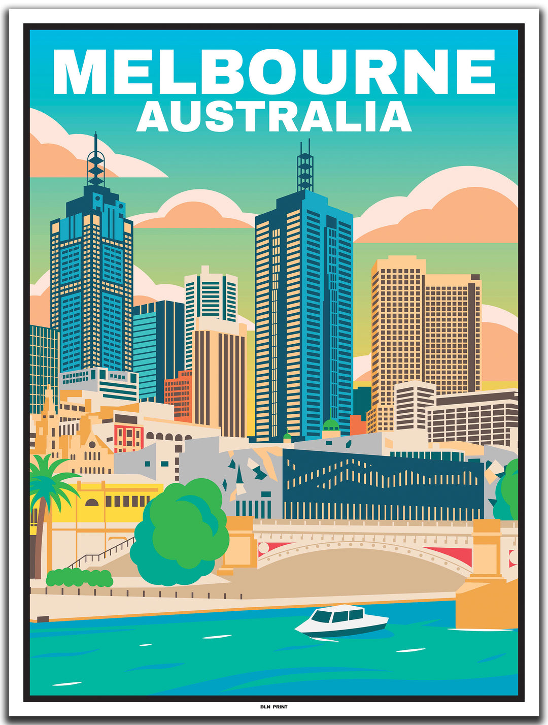 vintage travel poster Melbourne #30x40cm-white-color-border