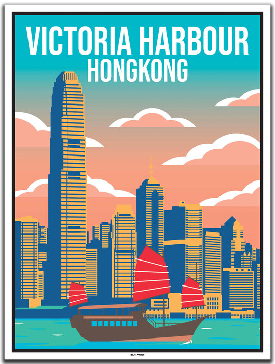 vintage travel poster hongkong #30x40cm-white-color-border