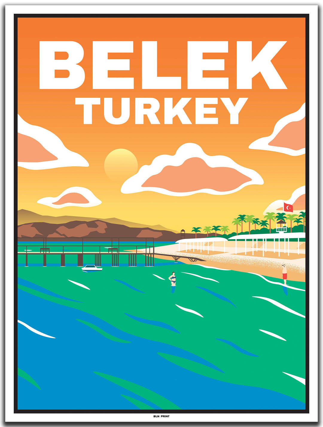 vintage travel poster antalya #30x40cm-white-color-border