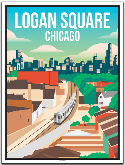 vintage kunstdruck travel poster Logan Square Chicago #30x40cm-weier-farbrand