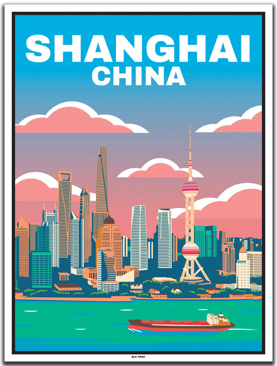 China 5er Poster-Set (Chinesische Mauer, Hongkong, Peking, Shanghai, Vogelnest) - 50x70cm