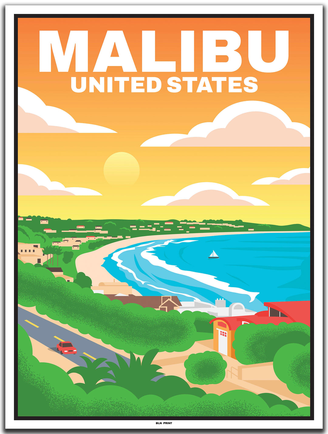 vintage kunstdruck travel poster Malibu Los Angeles #30x40cm-weier-farbrand