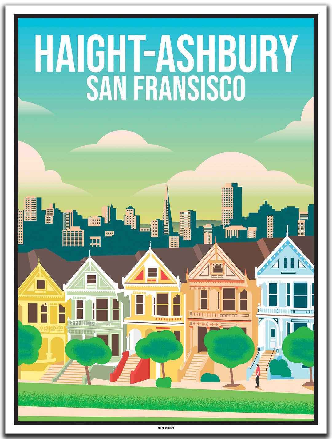 vintage travel poster san fransisco #30x40cm-white-color-border