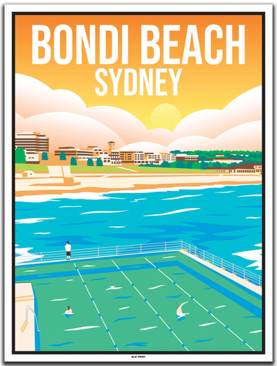 vintage kunstdruck travel poster bondi beach sydney #30x40cm-weier-farbrand