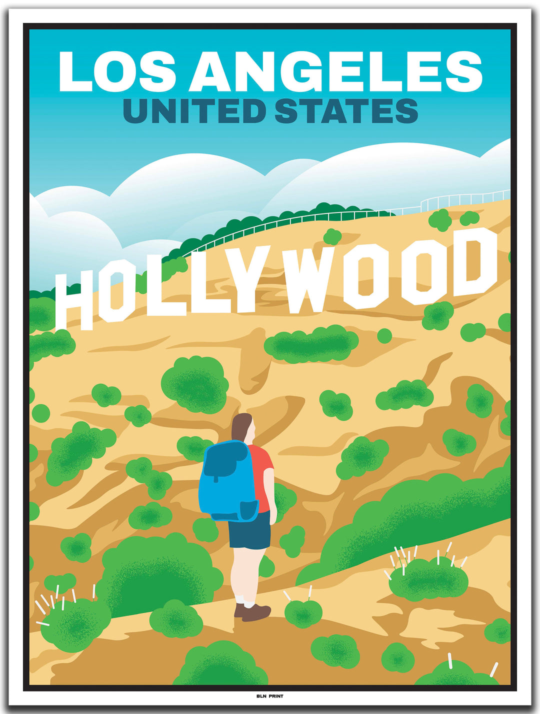 vintage kunstdruck travel poster hollxwood Los Angeles #30x40cm-weier-farbrand