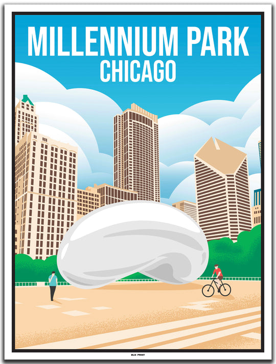 vintage travel poster chicago #30x40cm-white-color-border